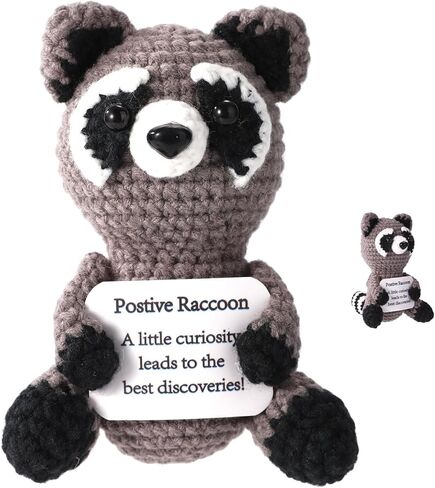 Positive Racoon, Emotional Doll Support Crochet Racoon Positive Animal Crochet for Motivational Gift Home Office Decor Gradtion Gift(Grey) in Saudi Arabia