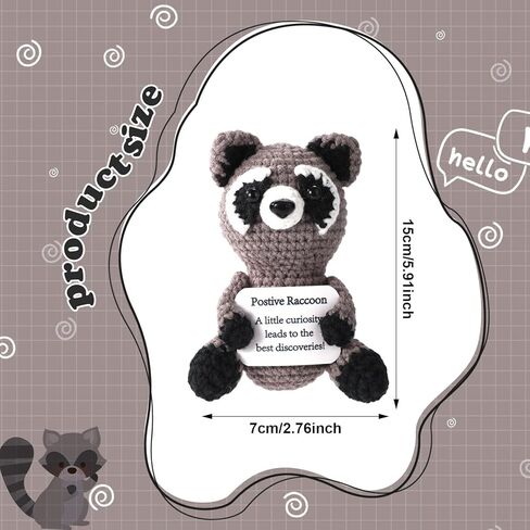Positive Racoon, Emotional Doll Support Crochet Racoon Positive Animal Crochet for Motivational Gift Home Office Decor Gradtion Gift(Grey) in Saudi Arabia