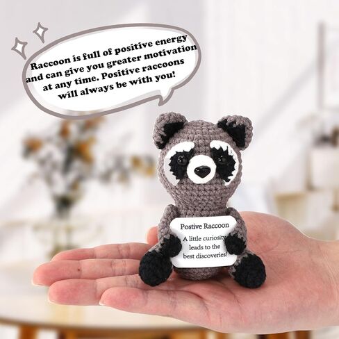 Positive Racoon, Emotional Doll Support Crochet Racoon Positive Animal Crochet for Motivational Gift Home Office Decor Gradtion Gift(Grey) in Saudi Arabia