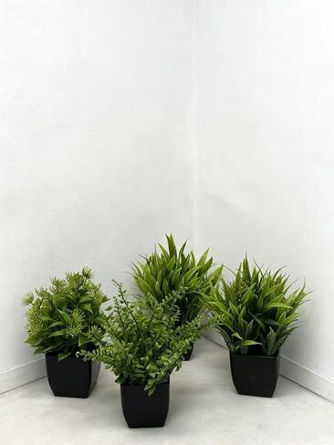 4 Pack Small Artificial Plants in Pots, Faux Mini Potted Fake Greenery Assortment for Home Office Desk Decor, Realistic Lifelike Plastic Foliage Indoor Outdoor Decoration in Saudi Arabia