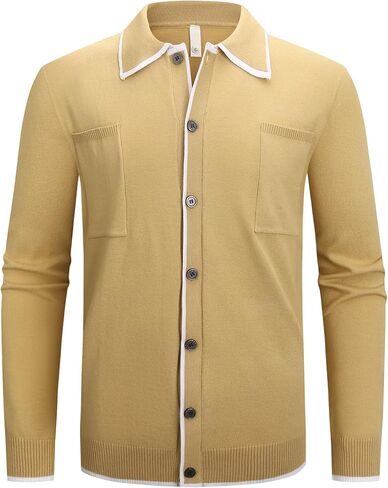 Alex Vando Mens Retro Cardigan Shirts Long Sleeve Two Pockets Knit Casual Button Down Shirts for Men in Saudi Arabia