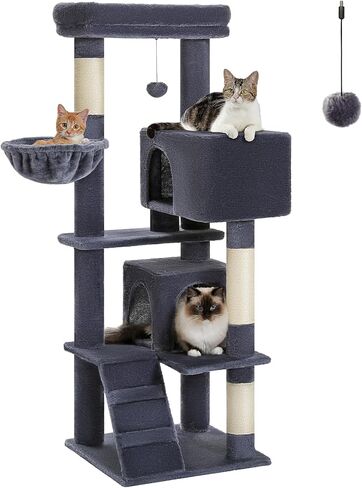 شجرة قطط طولها 71 بوصة للقطط الداخلية البالغة البالغة ، برج القط متعدد المستويات مع أرجوحة كبيرة إضافية ، 2 كهوف القط ، جثم أعلى فسيح ، وسادة الخدش ، البيج in Kuwait
