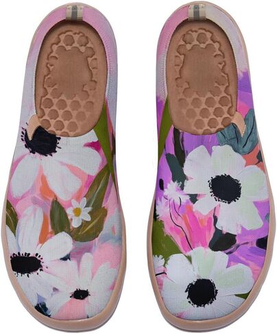 Women's Artistic Painting Slip On Loafers Breathable Knitted Walking Arch Support Shoes Travel Ready Lightweight Comfort Footwear in Saudi Arabia