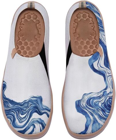 Women's Artistic Painting Slip On Loafers Breathable Knitted Walking Arch Support Shoes Travel Ready Lightweight Comfort Footwear in Saudi Arabia