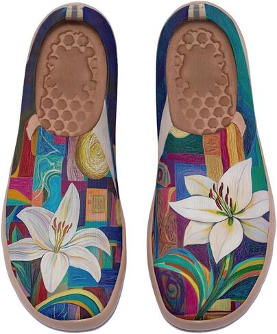 Women's Artistic Painting Slip On Loafers Breathable Knitted Walking Arch Support Shoes Travel Ready Lightweight Comfort Footwear in Saudi Arabia