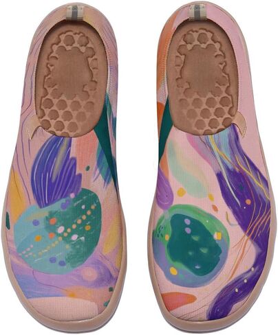 Women's Artistic Painting Slip On Loafers Breathable Knitted Walking Arch Support Shoes Travel Ready Lightweight Comfort Footwear in Saudi Arabia