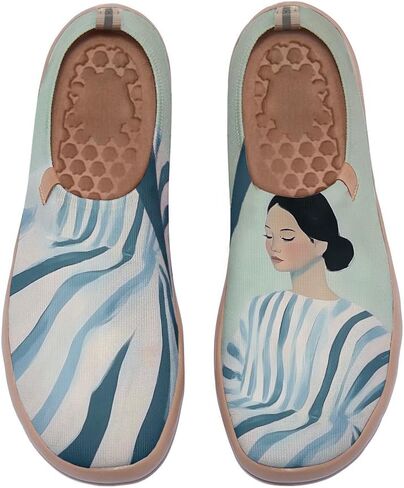 Women's Artistic Painting Slip On Loafers Breathable Knitted Walking Arch Support Shoes Travel Ready Lightweight Comfort Footwear in Saudi Arabia