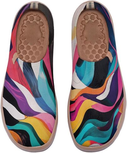 Women's Artistic Painting Slip On Loafers Breathable Knitted Walking Arch Support Shoes Travel Ready Lightweight Comfort Footwear in Saudi Arabia
