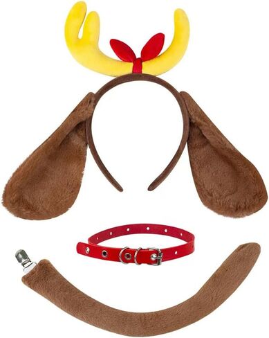 3PCS Dog Ears Headband Tail Necklace for Women Halloween Cosplay Birthday Party Supplies in Saudi Arabia
