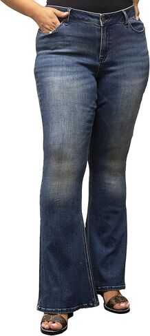 Poetic Justice Plus Size Women's Curvy Fit Stretch Denim Distressed Flare Jeans in Saudi Arabia
