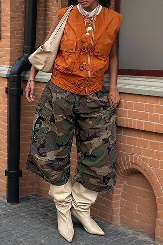 Vakkest Women's Baggy Camo Jeans High Waist Straight Wide Leg Camouflage Cargo Pants Harem Trousers Streetwear in Saudi Arabia