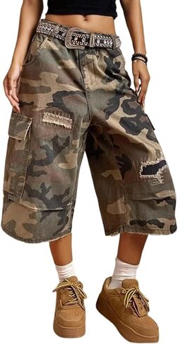 Vakkest Women's Baggy Camo Jeans High Waist Straight Wide Leg Camouflage Cargo Pants Harem Trousers Streetwear in Saudi Arabia
