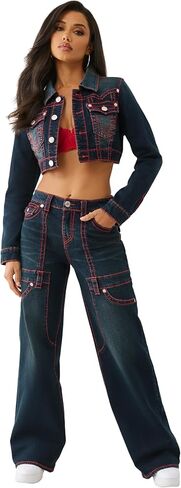 True Religion Women's Carpenter Bobbi Jeans – Flap Pockets & Big T Stitching in Saudi Arabia