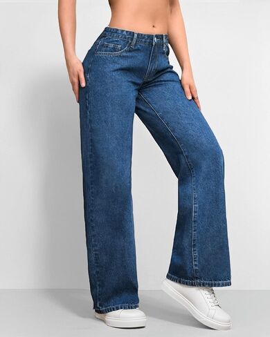 Baggy Jeans Woman Vintage Wide Leg Loose Fit Denim Pants Comfortable Strech Mid Waist Boyfriend Jeans in Saudi Arabia