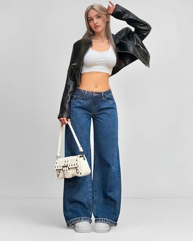 Baggy Jeans Woman Vintage Wide Leg Loose Fit Denim Pants Comfortable Strech Mid Waist Boyfriend Jeans in Saudi Arabia