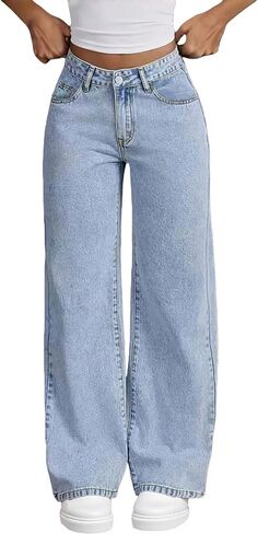 Baggy Jeans Woman Vintage Wide Leg Loose Fit Denim Pants Comfortable Strech Mid Waist Boyfriend Jeans in Saudi Arabia
