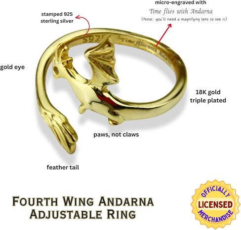 FOURTH WING Andarna Dragon Wing Adjustable Ring Rebecca Yarros Stackable Statement Midi Circlet Licensed Merch in Kuwait