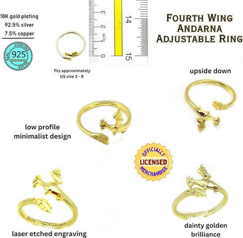 FOURTH WING Andarna Dragon Wing Adjustable Ring Rebecca Yarros Stackable Statement Midi Circlet Licensed Merch in Kuwait