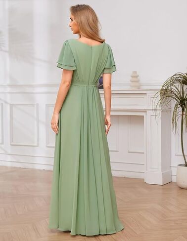 Mollyevers Modest Chiffon Bridesmaid Dresses for Women with Sleeves Long Formal Evening Gowns in Saudi Arabia