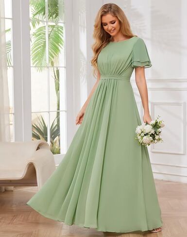 Mollyevers Modest Chiffon Bridesmaid Dresses for Women with Sleeves Long Formal Evening Gowns in Saudi Arabia