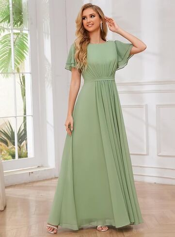 Mollyevers Modest Chiffon Bridesmaid Dresses for Women with Sleeves Long Formal Evening Gowns in Saudi Arabia