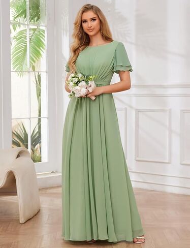 Mollyevers Modest Chiffon Bridesmaid Dresses for Women with Sleeves Long Formal Evening Gowns in Saudi Arabia