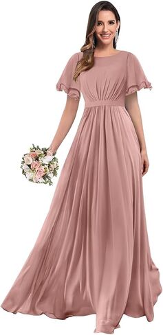 Mollyevers Modest Chiffon Bridesmaid Dresses for Women with Sleeves Long Formal Evening Gowns in Saudi Arabia