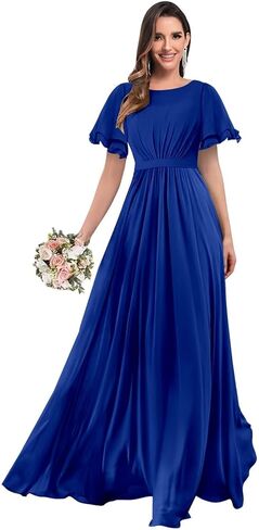 Mollyevers Modest Chiffon Bridesmaid Dresses for Women with Sleeves Long Formal Evening Gowns in Saudi Arabia