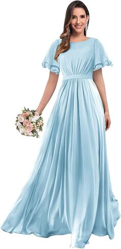 Mollyevers Modest Chiffon Bridesmaid Dresses for Women with Sleeves Long Formal Evening Gowns in Saudi Arabia