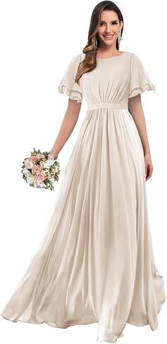Mollyevers Modest Chiffon Bridesmaid Dresses for Women with Sleeves Long Formal Evening Gowns in Saudi Arabia