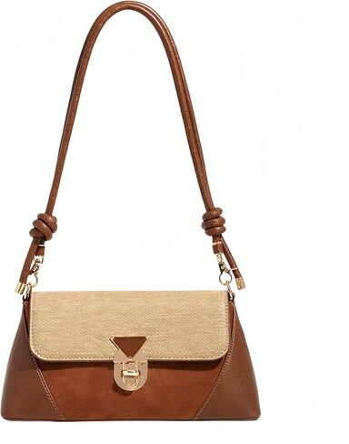Vintage Flap Purse Small Shoulder Tote Bag Wide Flat Bottom for Women, Caramel Color in Saudi Arabia