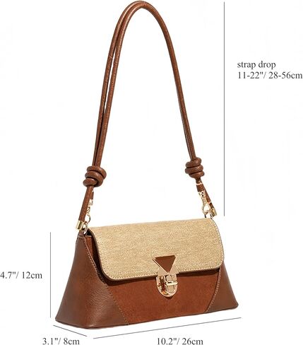Vintage Flap Purse Small Shoulder Tote Bag Wide Flat Bottom for Women, Caramel Color in Saudi Arabia