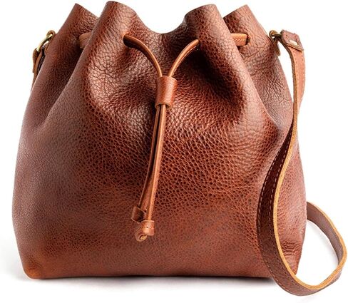Portland Leather Goods Bucket Bag – Leather Crossbody Purse w/Drawstring Opening – Handmade from the Finest Full-Grain Hides in Saudi Arabia