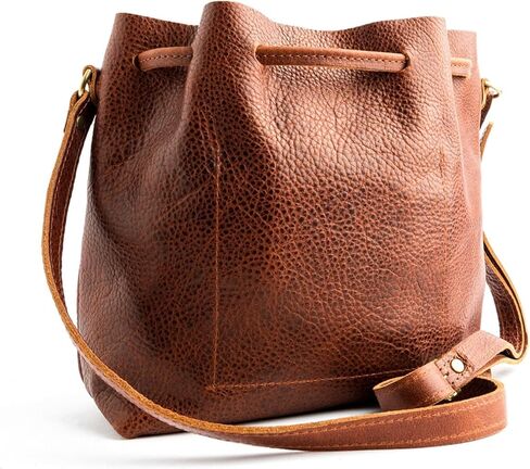 Portland Leather Goods Bucket Bag – Leather Crossbody Purse w/Drawstring Opening – Handmade from the Finest Full-Grain Hides in Saudi Arabia