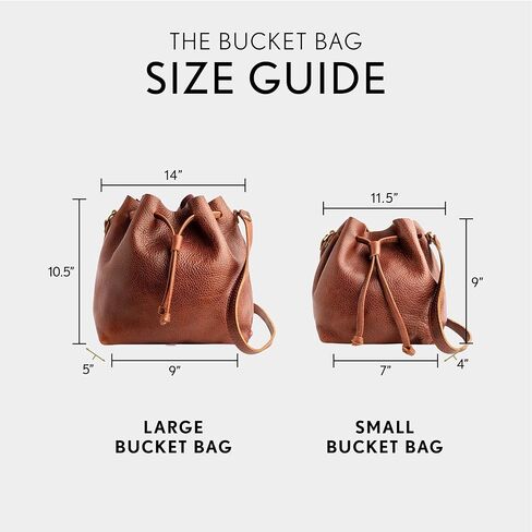 Portland Leather Goods Bucket Bag – Leather Crossbody Purse w/Drawstring Opening – Handmade from the Finest Full-Grain Hides in Saudi Arabia