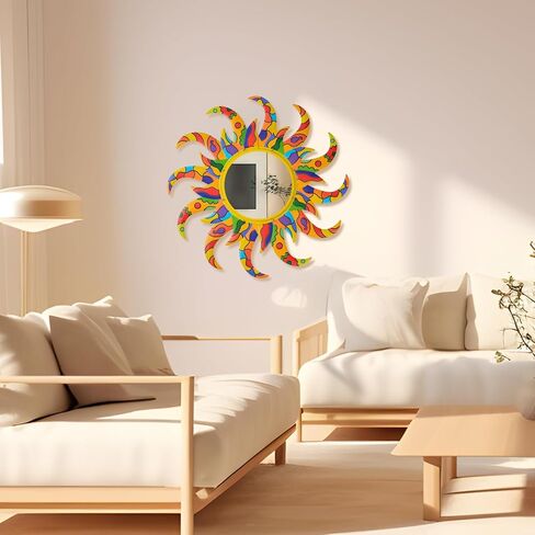 Colorful Sun Wall Mirrors Bedroom Room and Home Decor，25 inch Metal Frame Mirror Espejos Decorativos de Pared Sala Dormitorio，Modern Minimalist Decor and Chic Gifts for Women Mums（Yellow） in Saudi Arabia