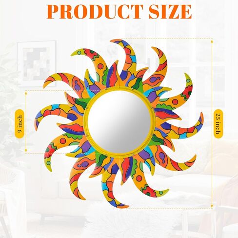 Colorful Sun Wall Mirrors Bedroom Room and Home Decor，25 inch Metal Frame Mirror Espejos Decorativos de Pared Sala Dormitorio，Modern Minimalist Decor and Chic Gifts for Women Mums（Yellow） in Saudi Arabia