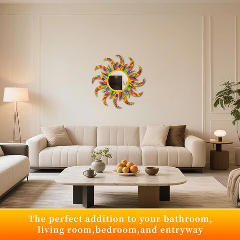 Colorful Sun Wall Mirrors Bedroom Room and Home Decor，25 inch Metal Frame Mirror Espejos Decorativos de Pared Sala Dormitorio，Modern Minimalist Decor and Chic Gifts for Women Mums（Yellow） in Saudi Arabia