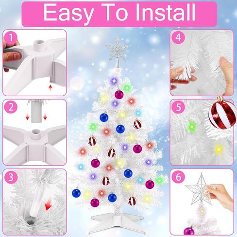 [ Remote Control & 8 Modes ] 3 Ft Christmas Tree with Timer 50 Warm White & Multi Color Lights, 15 DIY Ornaments 3D Star Topper - Artificial Small Christmas Tree for Home Indoor Tables - White in Saudi Arabia