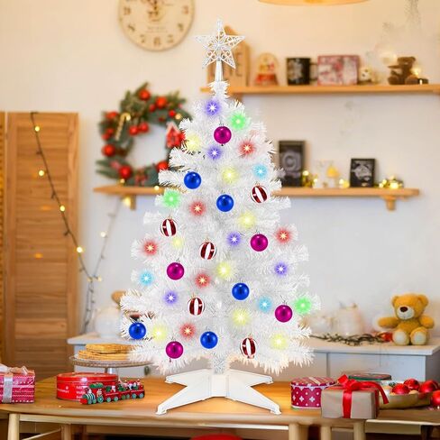 [ Remote Control & 8 Modes ] 3 Ft Christmas Tree with Timer 50 Warm White & Multi Color Lights, 15 DIY Ornaments 3D Star Topper - Artificial Small Christmas Tree for Home Indoor Tables - White in Saudi Arabia