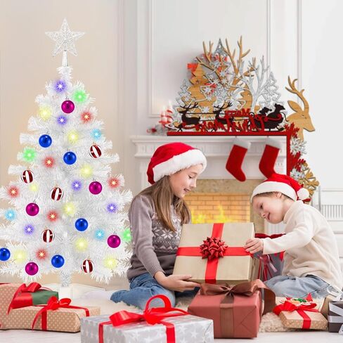 [ Remote Control & 8 Modes ] 3 Ft Christmas Tree with Timer 50 Warm White & Multi Color Lights, 15 DIY Ornaments 3D Star Topper - Artificial Small Christmas Tree for Home Indoor Tables - White in Saudi Arabia