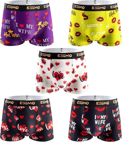 Mens Boxer Briefs Regular Long Casual 4 Way Stretch Soft Underwear for Men Hearts and Red Lips 5 Pack in Saudi Arabia