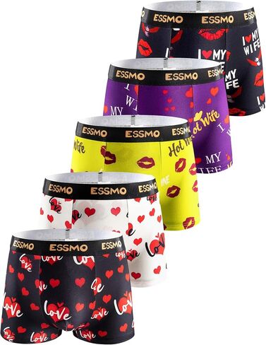 Mens Boxer Briefs Regular Long Casual 4 Way Stretch Soft Underwear for Men Hearts and Red Lips 5 Pack in Saudi Arabia