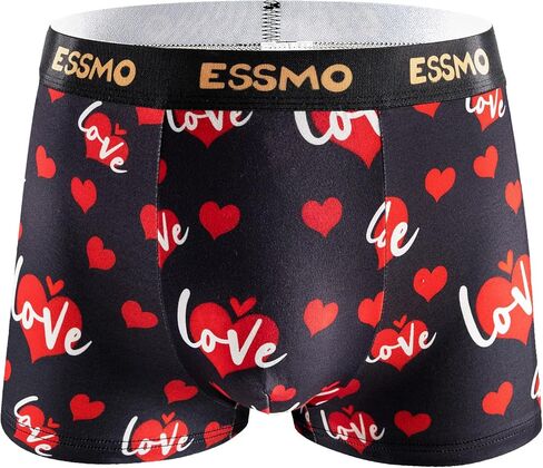 Mens Boxer Briefs Regular Long Casual 4 Way Stretch Soft Underwear for Men Hearts and Red Lips 5 Pack in Saudi Arabia