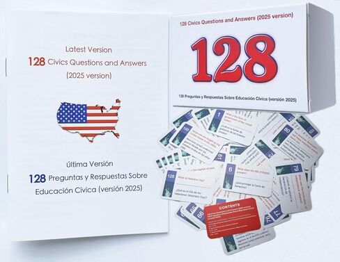 US Citizenship Flash Cards 2025-100 Civics Test Flash Cards Bilingual Booklet Combo Set (Questions & Answers) - Tarjetas de ciudadania 2025 inglés y español, Naturalization Study Guide in Kuwait