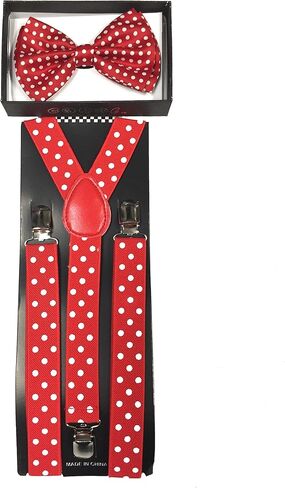 Men Women Red Polka Dot BOW TIE SUSPENDER COMBO SET Tuxedo Wedding in Saudi Arabia