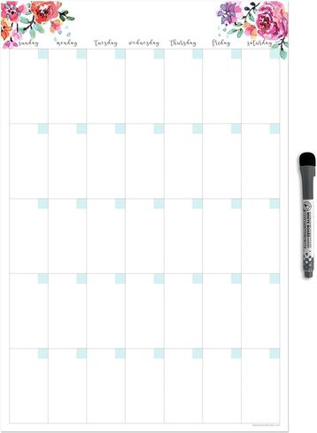 Dry Erase Monthly Calendar Planner Sticker Decal | Removable & Reusable | Magnetic Fine-Tip Marker Included (9 x 12 inches, Watercolor) in Saudi Arabia