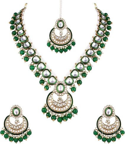 I Jewels Gold Plated Traditional Handcrafted Kundan & Pearl Necklace Jewellery Earring Set in Saudi Arabia