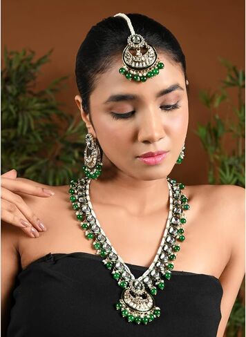 I Jewels Gold Plated Traditional Handcrafted Kundan & Pearl Necklace Jewellery Earring Set in Saudi Arabia
