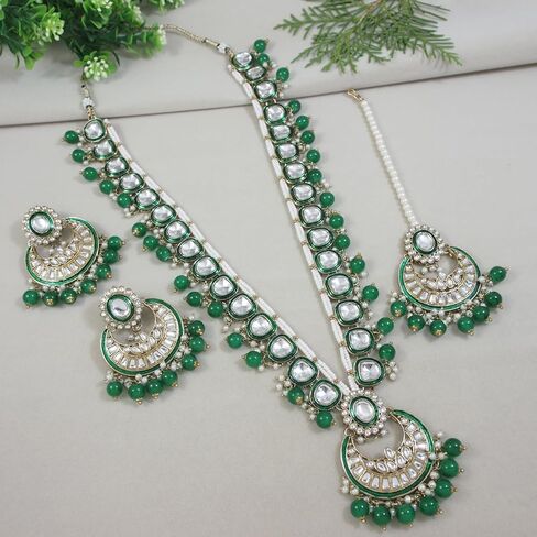 I Jewels Gold Plated Traditional Handcrafted Kundan & Pearl Necklace Jewellery Earring Set in Saudi Arabia